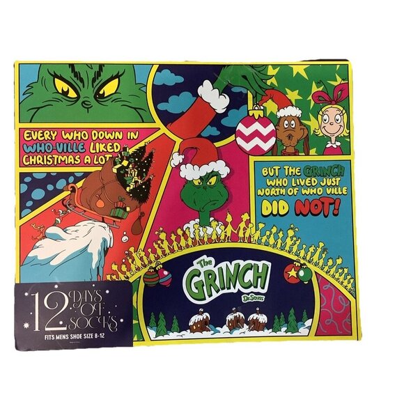 The Grinch Holiday Themed 12 Days of Socks Gift Set New In Box - Picture 2 of 5